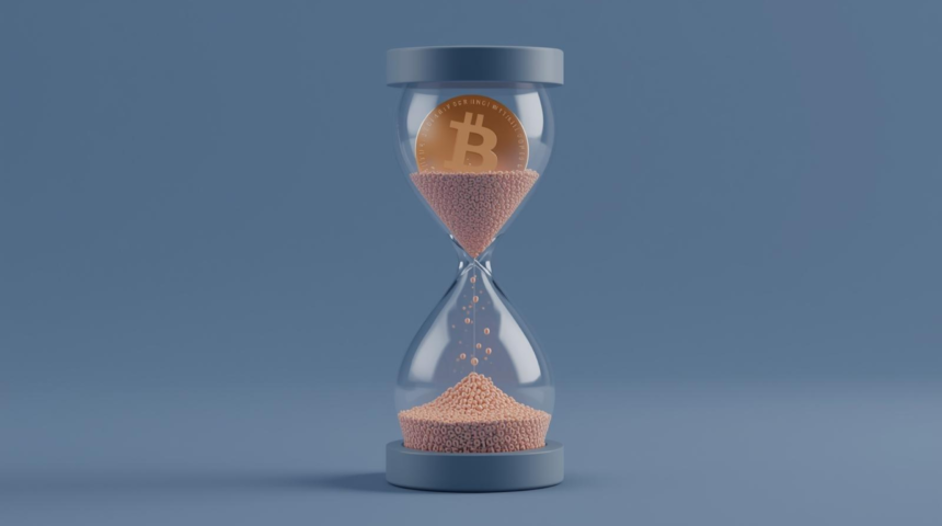 A 3D conceptual illustration of a digital "DeFi" coin dissolving into binary code inside an hourglass, symbolizing the September 2026 regulatory deadline in the UAE.