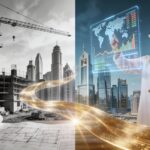 A 3D graph showing GCC family office asset allocation shifting from Real Estate to Technology in 2026, set against a backdrop of the DIFC Gate Building.